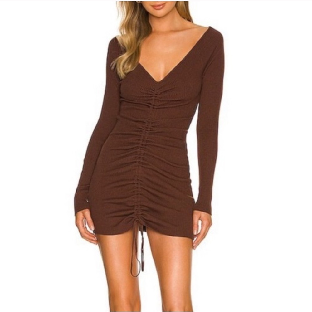 Revolve Camila Coehlo Ciara Ruched Drawstring Sweater Knit Dress
